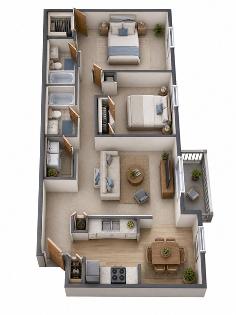 Floor plan for 2 beds, 2 baths, 1250 sqft